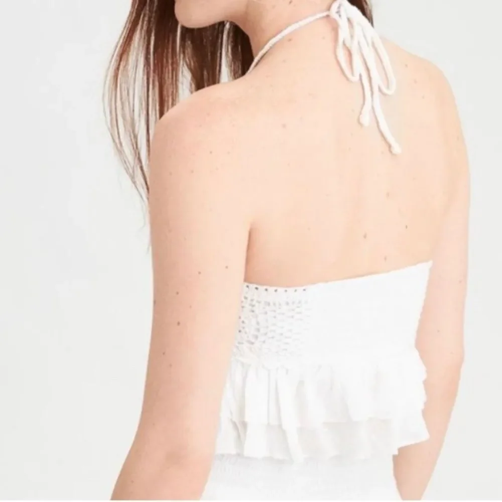 American Eagle White Crochet Halter Top